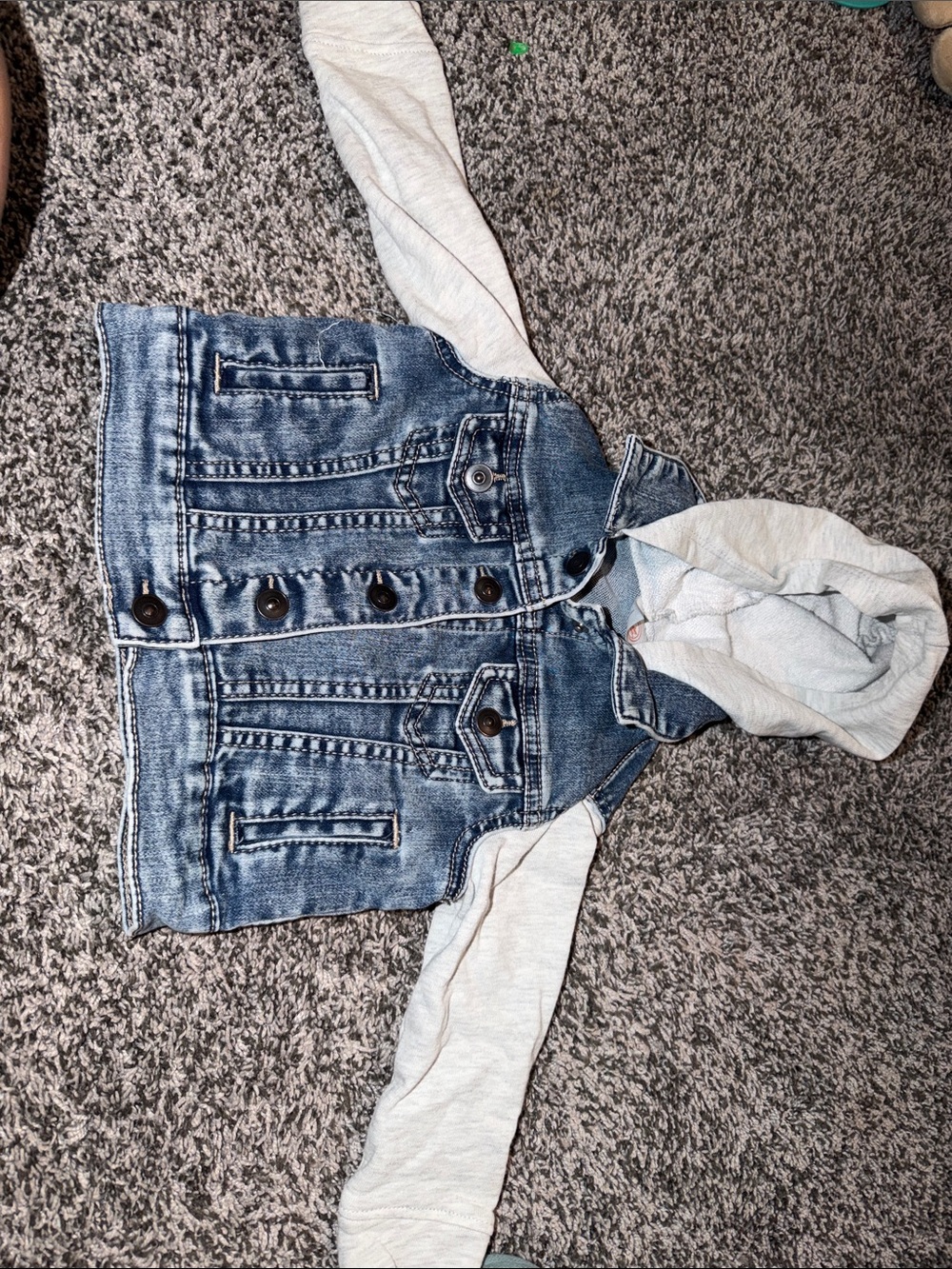 wonder nation Blue Denim Jacket with Light Gray Hoodie Sleeves